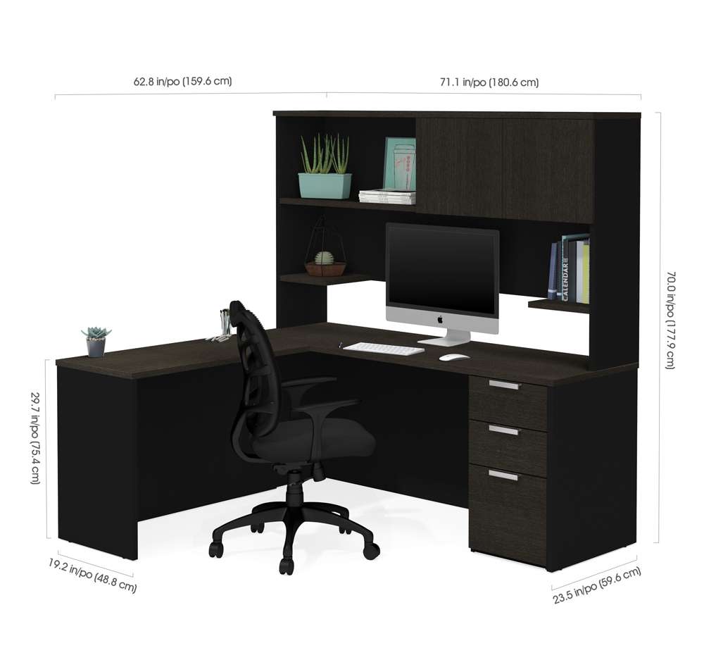 Bestar - Pro-Concept Plus 72W L-Shaped Desk with Pedestal and Hutch in Deep Grey & Black - 110886-32 veiw 3