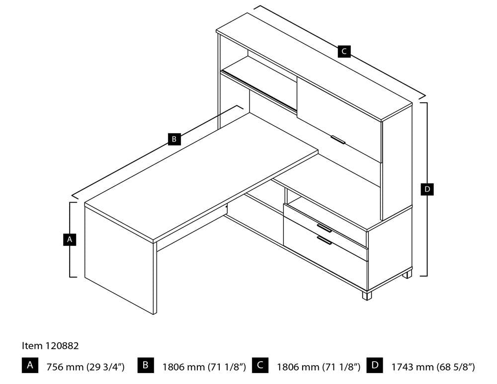 Bestar - Pro-Linea 72W L-Shaped Desk with Drawers and Hutch in Bark Grey - 120882-47 veiw 4