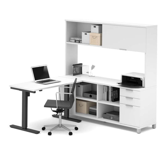 Bestar - Pro-Linea 72W L-Shaped Standing Desk with Hutch in White - 120858-17 veiw 2