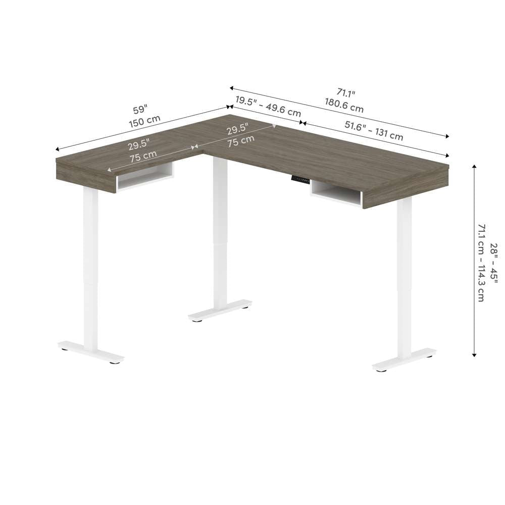 Bestar - Pro-Vega 72W L-Shaped Standing Desk in Walnut Grey & White - 130420-000035 veiw 11
