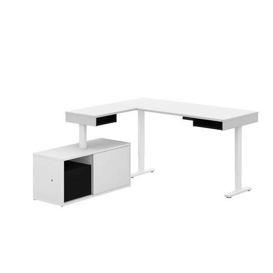 Bestar - Pro-Vega 81W L-Shaped Standing Desk with Credenza in White & Black - 130850-000017 veiw 2