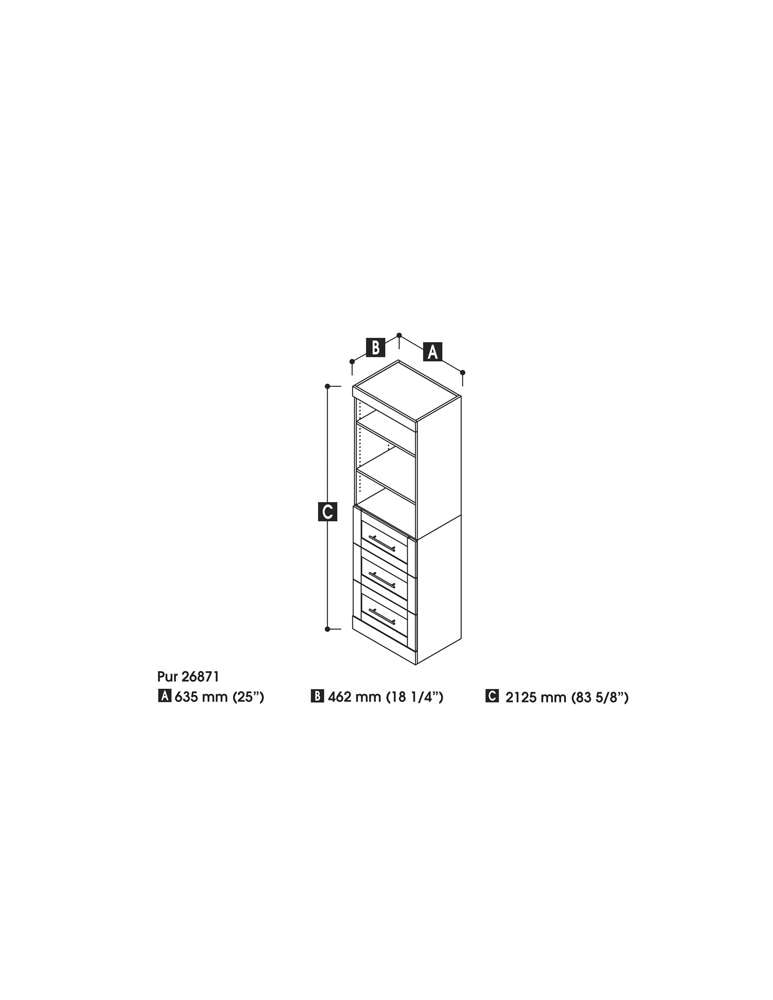 Bestar - Pur 25W Storage Unit with 3 Drawers in White - 26871-17 veiw 6