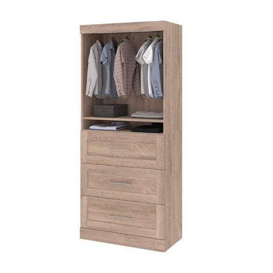 Bestar - Pur 36W Shelving Unit with 3 Drawers in Rustic Brown - 26872-000009 veiw 2