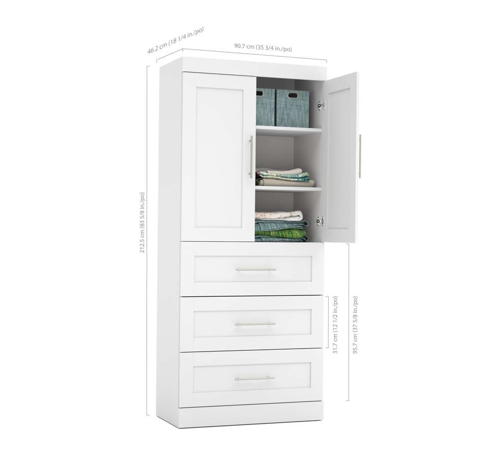 Bestar - Pur 36W Wardrobe with 3 Drawers in White - 26878-17 veiw 3
