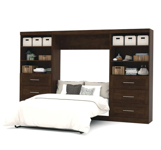Bestar - Pur Full Murphy Bed and 2 Shelving Units with Drawers (131W) in Chocolate - 26896-69 veiw 2