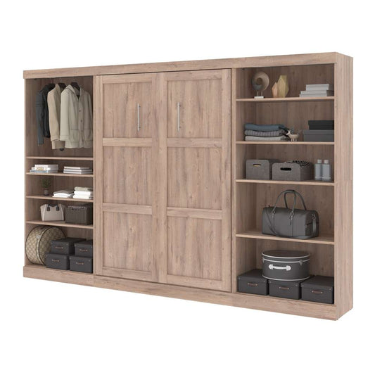 Bestar - Pur Full Murphy Bed with 2 Shelving Units (131W) in Rustic Brown - 26895-000009 veiw 2