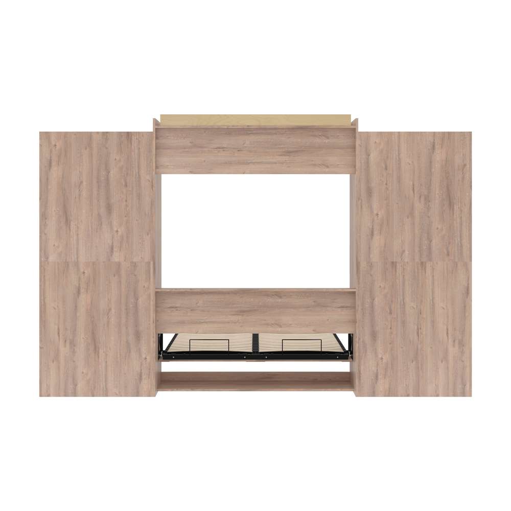 Bestar - Pur Queen Murphy Bed and 2 Shelving Units with Drawers (136W) in Rustic Brown - 26886-000009 veiw 11