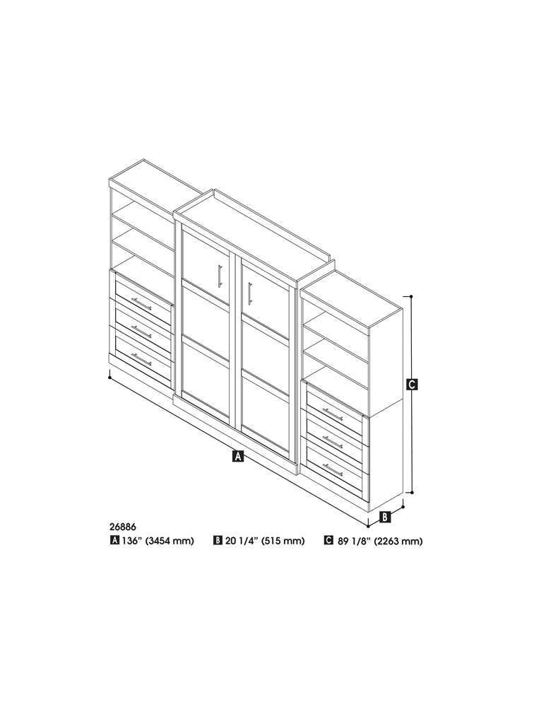 Bestar - Pur Queen Murphy Bed and 2 Shelving Units with Drawers (136W) in White - 26886-17 veiw 6