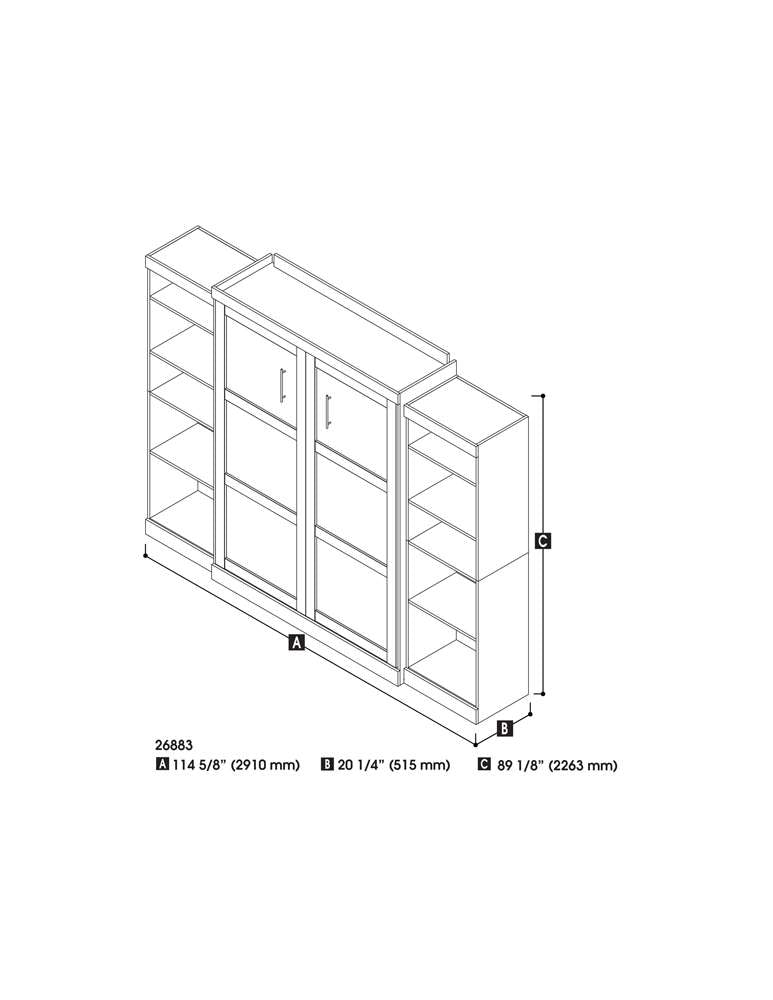 Bestar - Pur Queen Murphy Bed and 2 Storage Units (115W) in Bark Grey - 26883-47 veiw 5