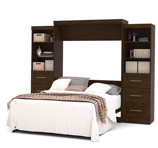 Bestar - Pur Queen Murphy Bed and 2 Storage Units with Drawers (115W) in Chocolate - 26884-69 veiw 2