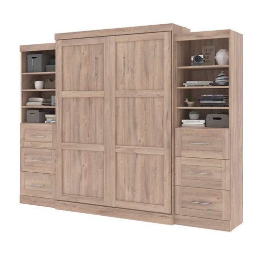 Bestar - Pur Queen Murphy Bed and 2 Storage Units with Drawers (115W) in Rustic Brown - 26884-000009 veiw 2