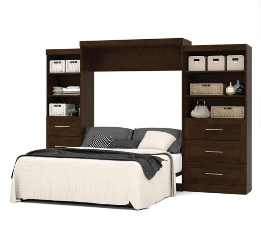 Bestar - Pur Queen Murphy Bed and 2 Storage Units with Drawers (126W) in Chocolate - 26879-69 veiw 2