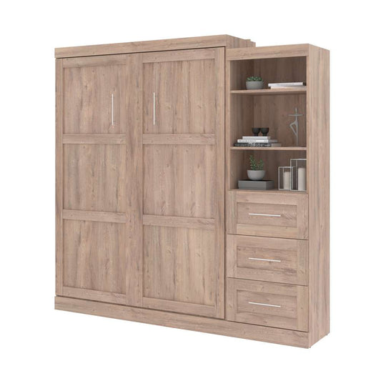 Bestar - Pur Queen Murphy Bed and Storage Unit with Drawers (90W) in Rustic Brown - 26869-000009 veiw 2