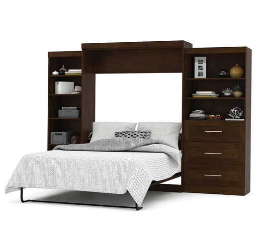 Bestar - Pur Queen Murphy Bed with Shelving and Drawers (126W) in Chocolate - 26882-69 veiw 2