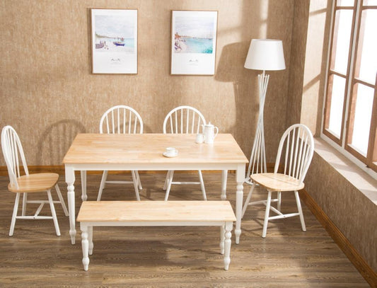 Boraam - 6Pc Farmhouse Dining Set in White and Natural - 86369 veiw 2