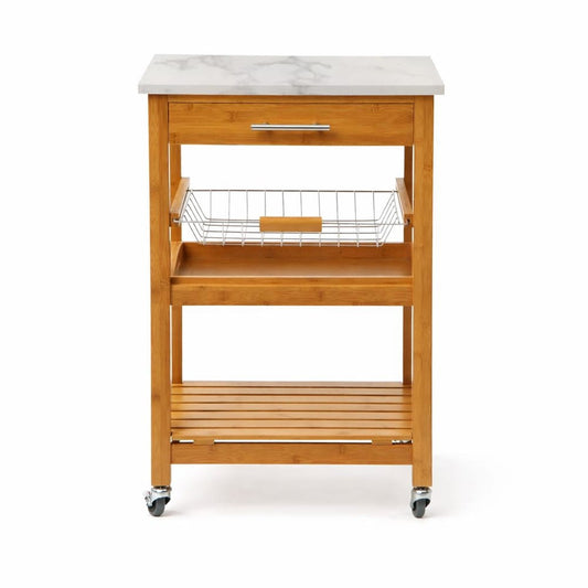 Boraam - Aya Bamboo Kitchen Cart with Faux Marble Top - 50670 view 2