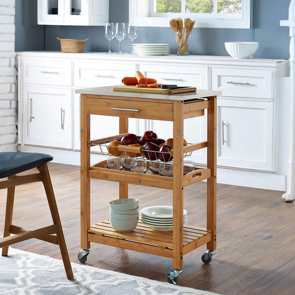 Boraam - Aya Bamboo Kitchen Cart with Faux Marble Top - 50670 view 3
