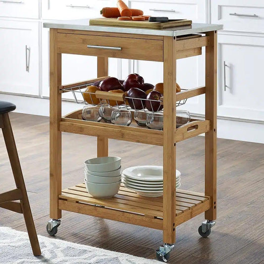 Boraam - Aya Bamboo Kitchen Cart with Stainless Steel Top - 50651 veiw 2