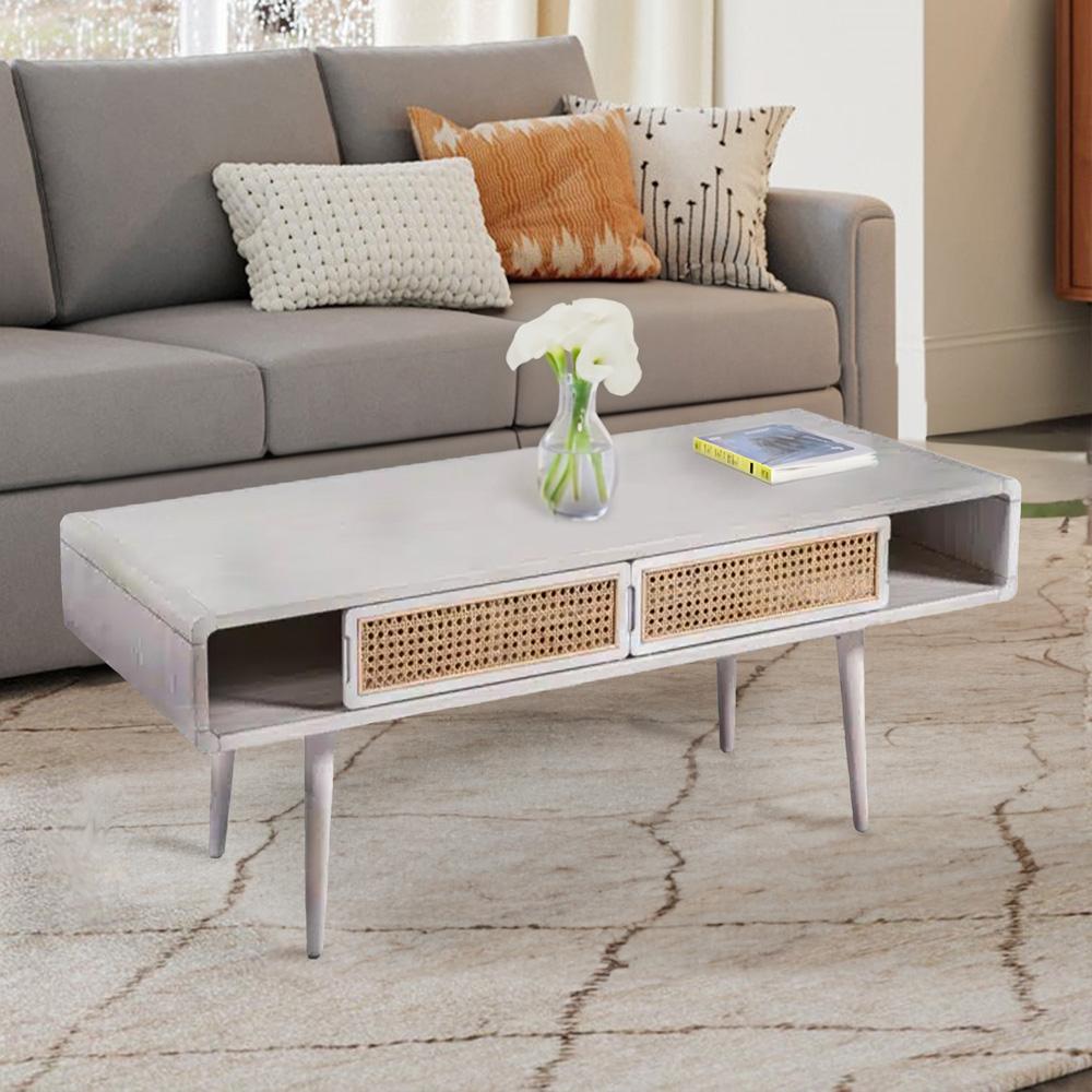 Boraam - Cambria Coffee Table - Zebrano Whitewash/Natural Cane - 33412 veiw 9