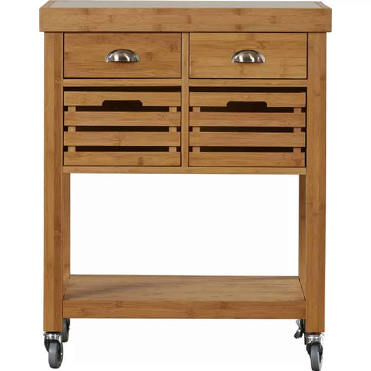 Boraam - Kenta Bamboo Kitchen Cart, Stainless Steel Top - 50650 veiw 2