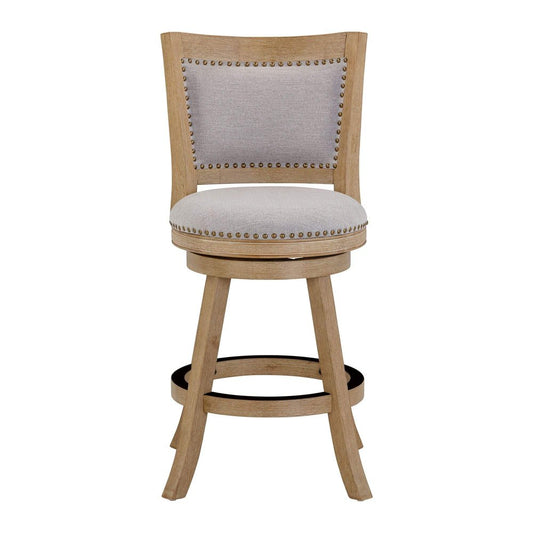 Boraam - Melrose Grey Fabric Swivel Counter Stool - Driftwood Wire-Brush Finish - 70524 view 2