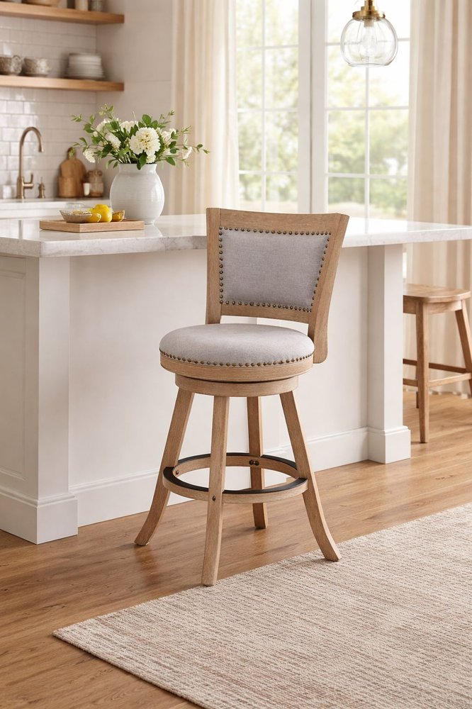 Boraam - Melrose Grey Fabric Swivel Counter Stool - Driftwood Wire-Brush Finish - 70524 view 6