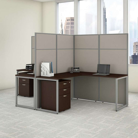Bush Furniture - Easy Office 60W 2 Person L Shaped Cubicle Desk with Drawers and 66H Panels in Mocha Cherry - EODH56SMR-03K veiw 2