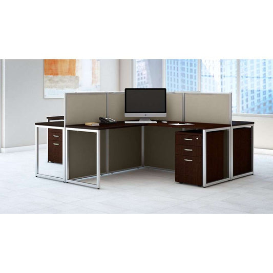 Bush Furniture - Easy Office 60W 4 Person L Shaped Cubicle Desk with Drawers and 45H Panels in Mocha Cherry - EOD760SMR-03K veiw 2