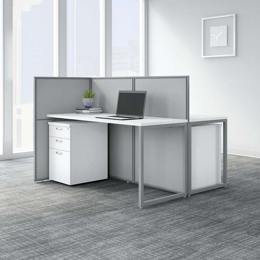 Bush Furniture - Easy Office 60W 2 Person Cubicle Desk with File Cabinets and 45H Panels in Pure White - EOD460SWH-03K veiw 2
