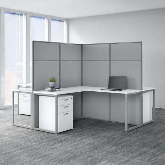 Bush Furniture - Easy Office 60W 4 Person L Shaped Cubicle Desk with Drawers and 66H Panels in Pure White - EODH76SWH-03K veiw 2