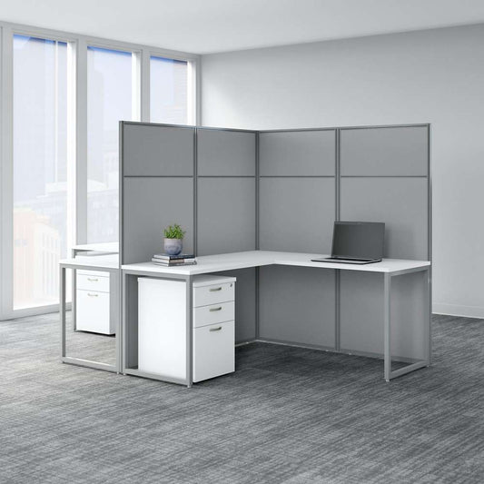 Bush Furniture - Easy Office 60W 2 Person L Shaped Cubicle Desk with Drawers and 66H Panels in Pure White - EODH56SWH-03K veiw 2