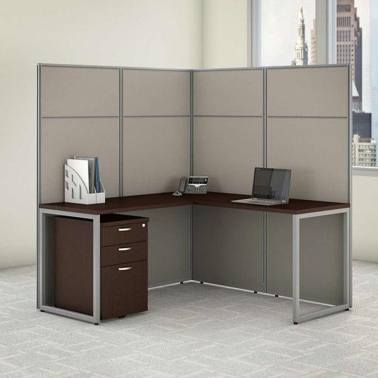 Bush Furniture - Easy Office 60W L Shaped Cubicle Desk with File Cabinet and 66H Panels in Mocha Cherry - EODH36SMR-03K veiw 2