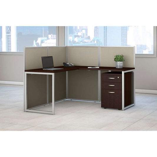 Bush Furniture - Easy Office 60W L Shaped Cubicle Desk with File Cabinet and 45H Panels in Mocha Cherry - EOD360SMR-03K veiw 2