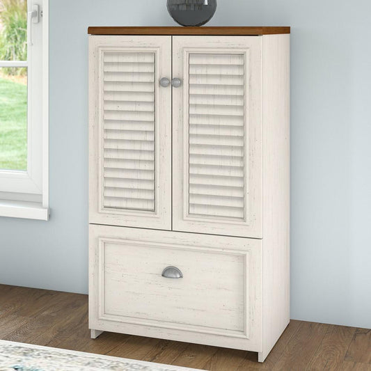Bush Furniture - Fairview Storage Cabinet with Drawer in Antique White and Tea Maple - WC53280-03 veiw 2