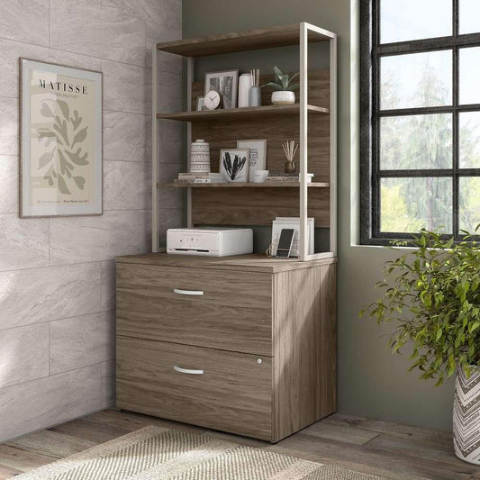 Bush Furniture - Hybrid 2 Drawer Lateral File Cabinet with Shelves in Modern Hickory - HYB018MHSU veiw 2