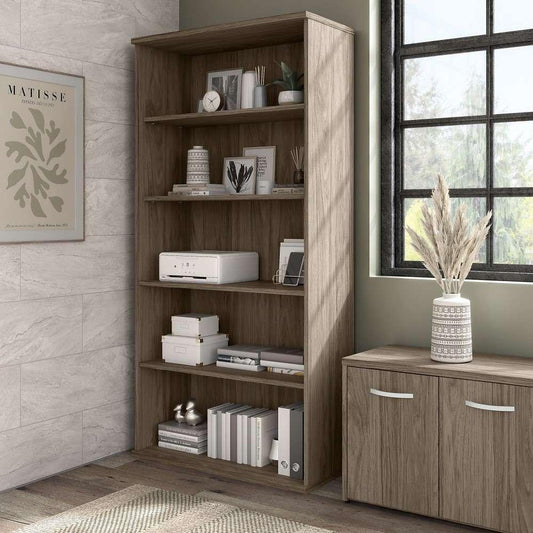 Bush Furniture - Hybrid Tall 5 Shelf Bookcase in Modern Hickory - HYB136MH-Z veiw 2