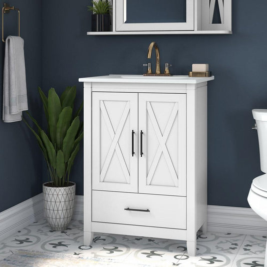 Bush Furniture - Key West Bathroom 24W Vanity with Ceramic Basin in White Ash - KWVN124WAS-03K veiw 2