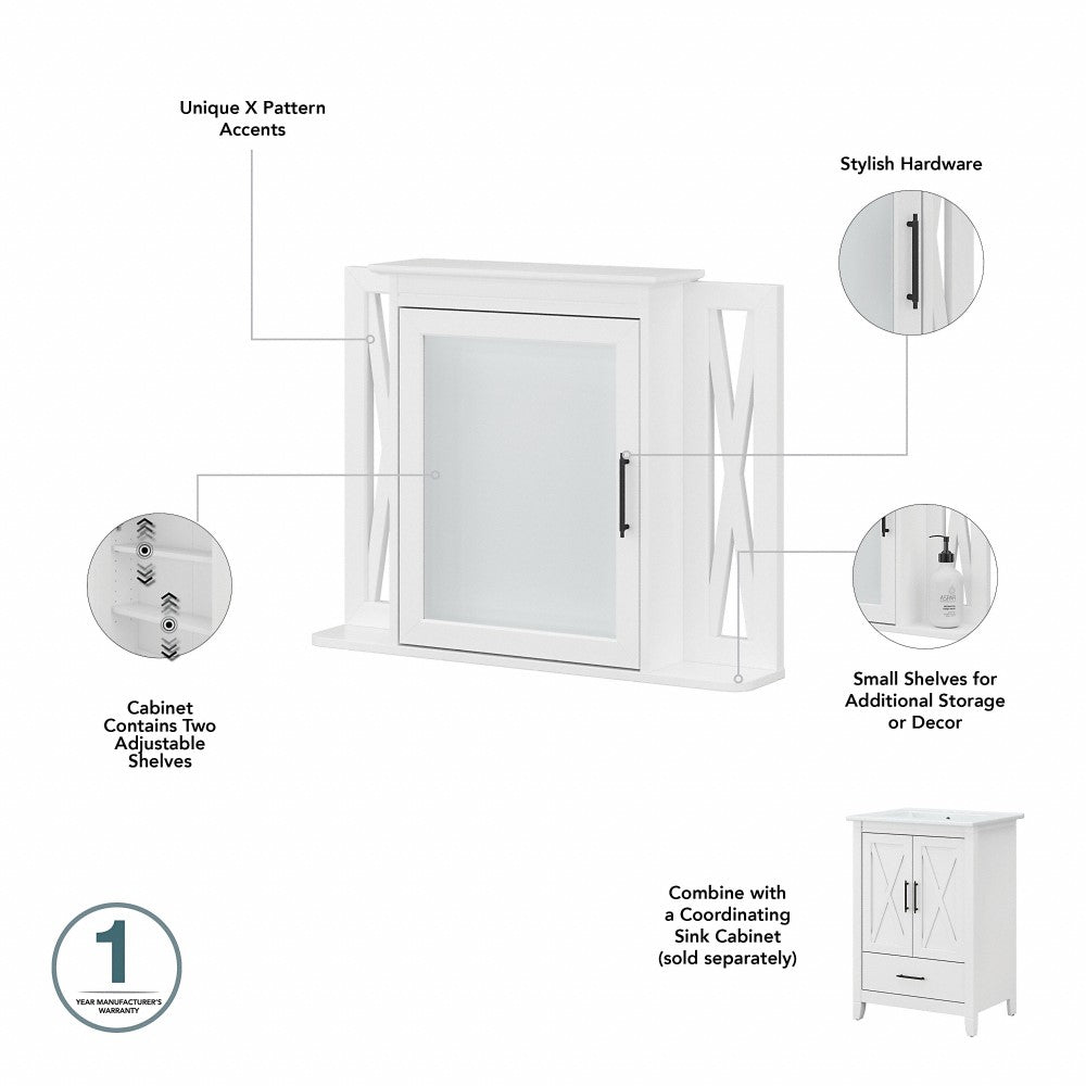 Bush Furniture - Key West Bathroom Double 24W Vanity and Medicine Cabinet in White Ash - KWS041WAS veiw 6