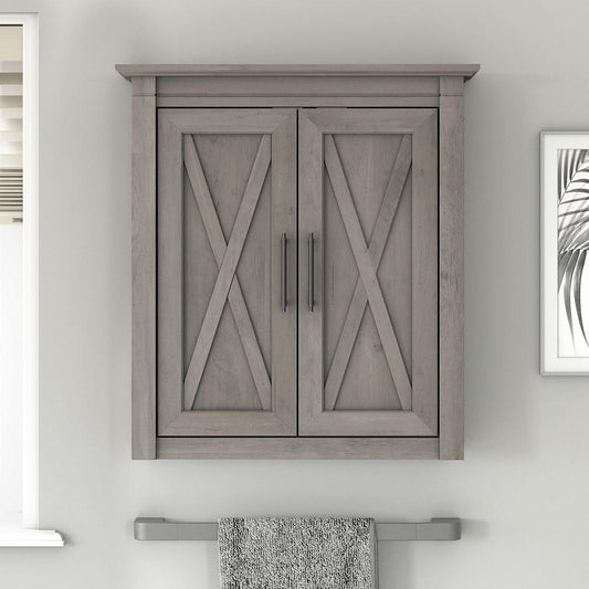 Bush Furniture - Key West Bathroom Wall Cabinet with Doors in Driftwood Gray - KWWS124DG-03 veiw 2