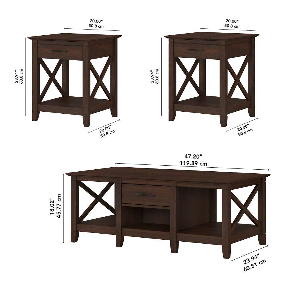 Bush Furniture - Key West Coffee Table with (Set of 2) End Tables in Bing Cherry - KWS023BC veiw 7