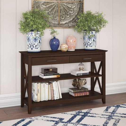 Bush Furniture - Key West Console Table with Drawers and Shelves in Bing Cherry - KWT248BC-03 veiw 2