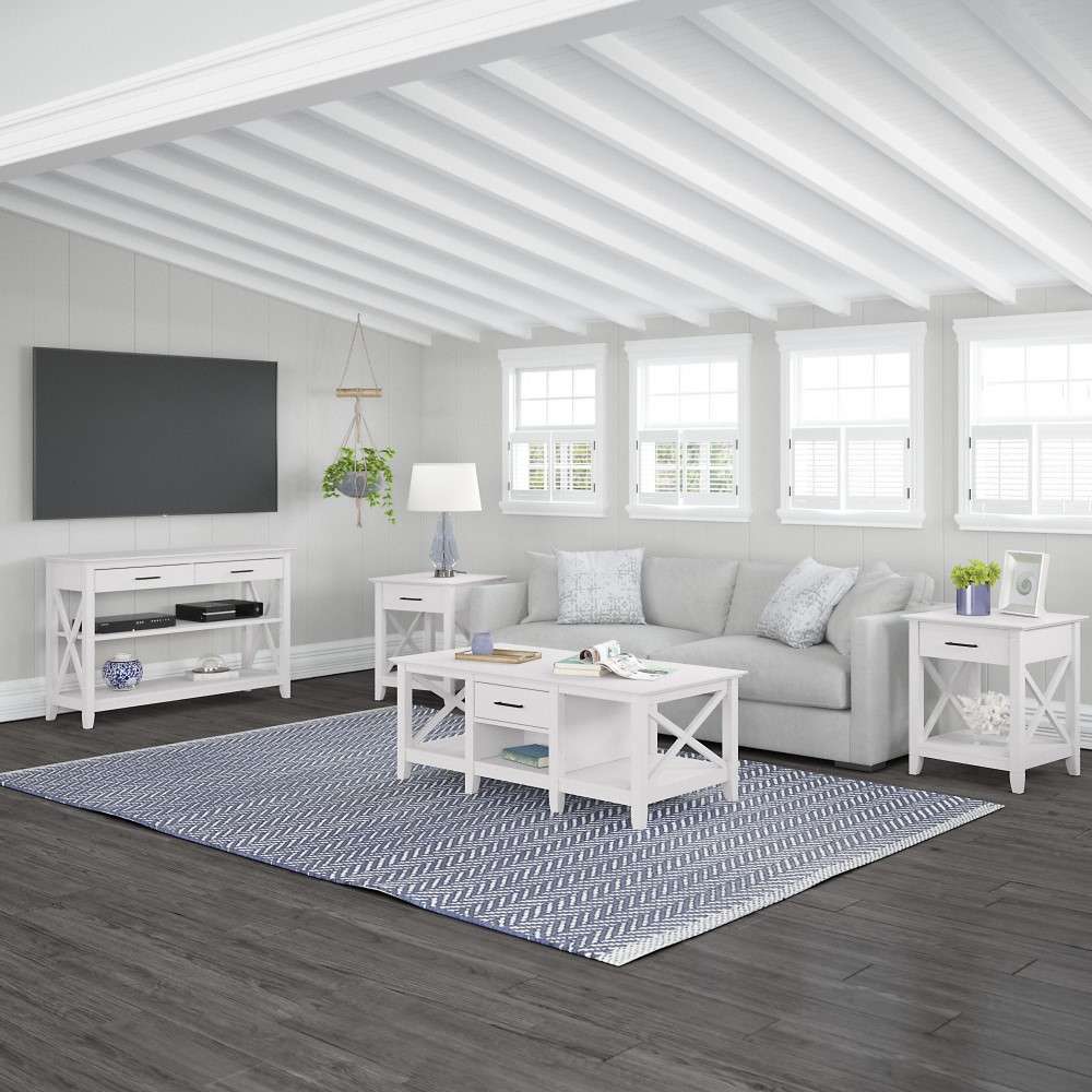 Bush Furniture - Key West Console Table with Drawers and Shelves in Pure White Oak - KWT248WT-03 veiw 8
