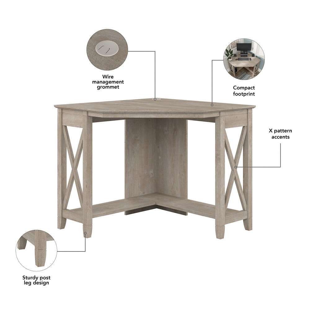 Bush Furniture - Key West Small Corner Desk with Bookcase and Lateral File Cabinet in Washed Gray - KWS050WG veiw 6
