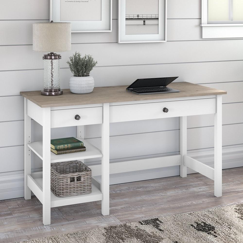 Bush Furniture - Mayfield 54W Computer Desk with Shelves in Pure White and Shiplap Gray - MAD154GW2-03 veiw 5