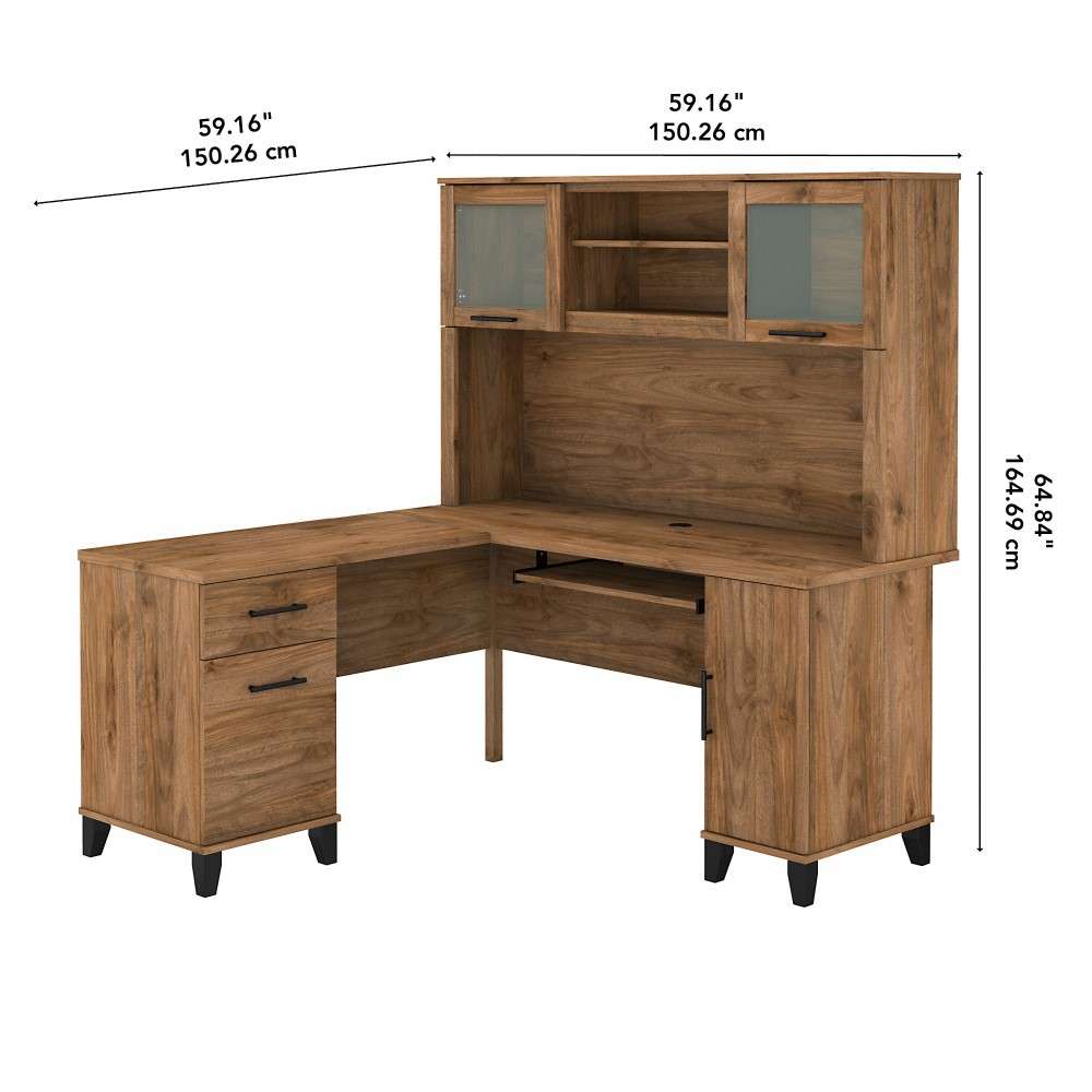 Bush Furniture - Somerset 60W L Shaped Desk with Hutch in Fresh Walnut - SET002FW veiw 7