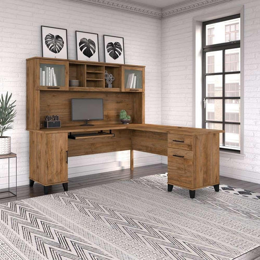 Bush Furniture - Somerset 72W L Shaped Desk with Hutch in Fresh Walnut - SET001FW veiw 2