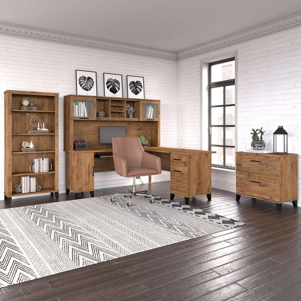 Bush Furniture - Somerset 72W L Shaped Desk with Storage in Fresh Walnut - WC81310K veiw 8