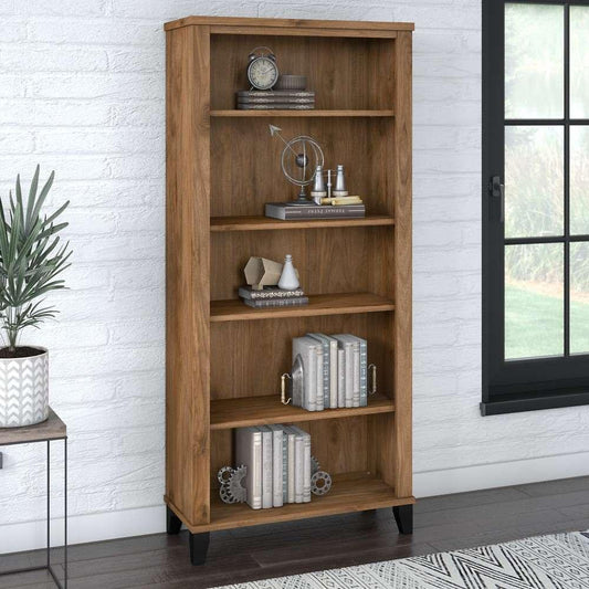 Bush Furniture - Somerset Tall 5 Shelf Bookcase in Fresh Walnut - WC81365 veiw 2