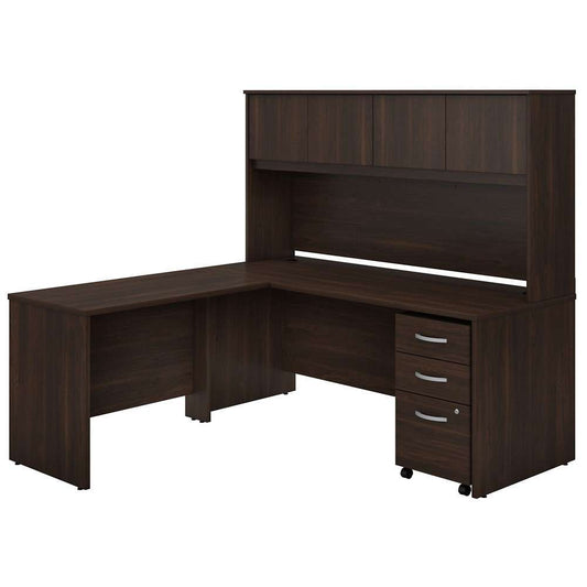 Bush Furniture - Studio C 72W x 30D L Shaped Desk with Hutch, Mobile File Cabinet and 42W Return in Black Walnut - STC006BWSU veiw 2
