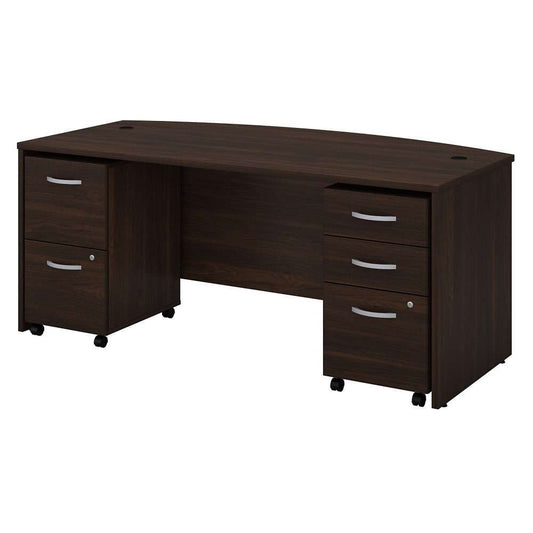 Bush Furniture - Studio C 72W x 36D Bow Front Desk with Mobile File Cabinets in Black Walnut - STC012BWSU veiw 2
